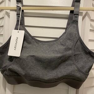 MOMCOZY Hands Free “Pumping/Nursing Bra” Size Large Gray Adjustable Straps NWT
